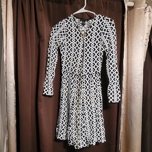 INC International Concepts Black and White Pleated A-line Dress